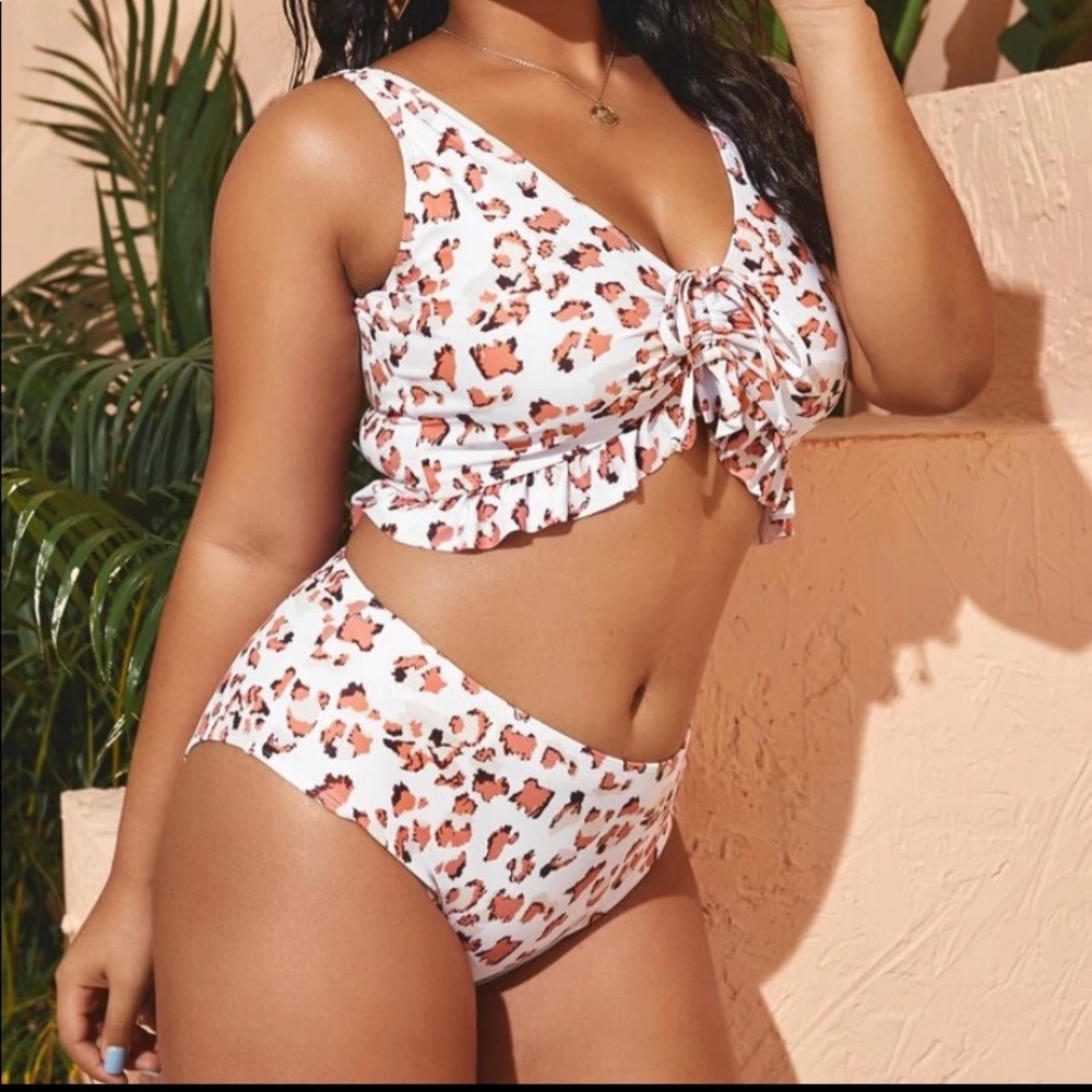 Super cute cat print plus high waisted bikini new